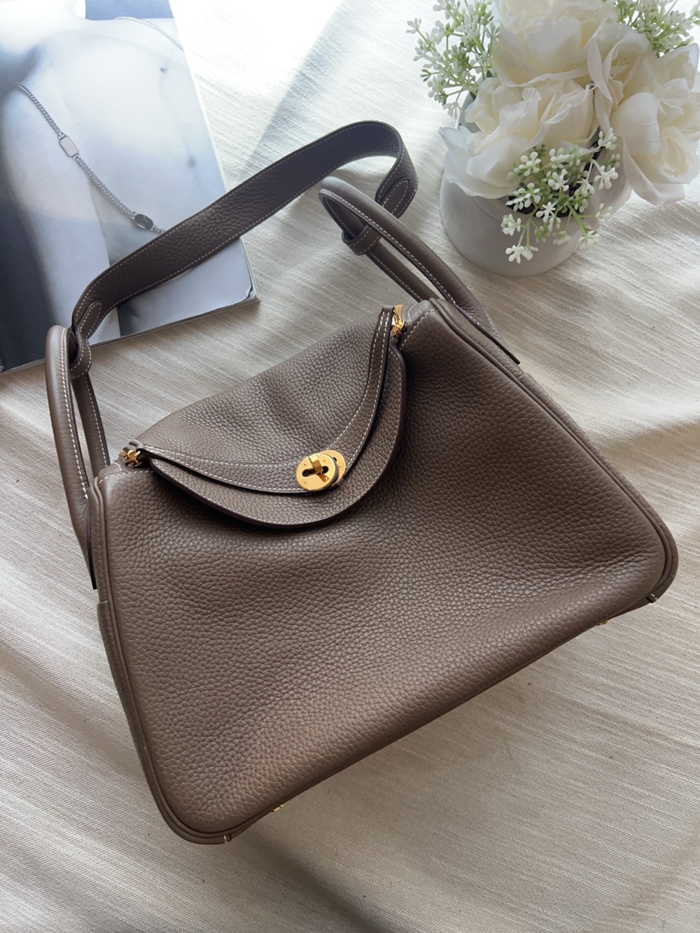 Hermes Taurillon Clemence Lindy 30 Etoupe 2019
